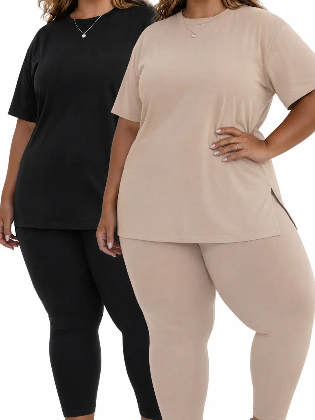 Women's Plus Size Maternity Lounge Set, Soft Stretch 2-Piece Crew Neck Outfit with Tunic Top and Leggings for Pregnancy and Postpartum, Maternity Outfits, Women's Clothing, Pregnancy Clothes