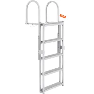 Summervibes VEVOR Dock Ladder, Retractable 5 Steps, 350 lbs Load Capacity, Aluminum Alloy Pontoon Boat Ladder with 66.9''-78.9'' Adjustable Height, 4'' Wide Step Mat, for Ship/Lake/Pool/Marine Boarding