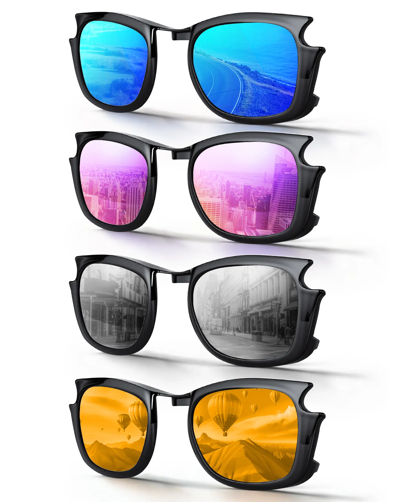 4PCS Polarized Clip-on Lens for Ray-Ban Meta Wayfarer Gen 2 RW4006/RW4012, Matte Black Frame, Multi Color