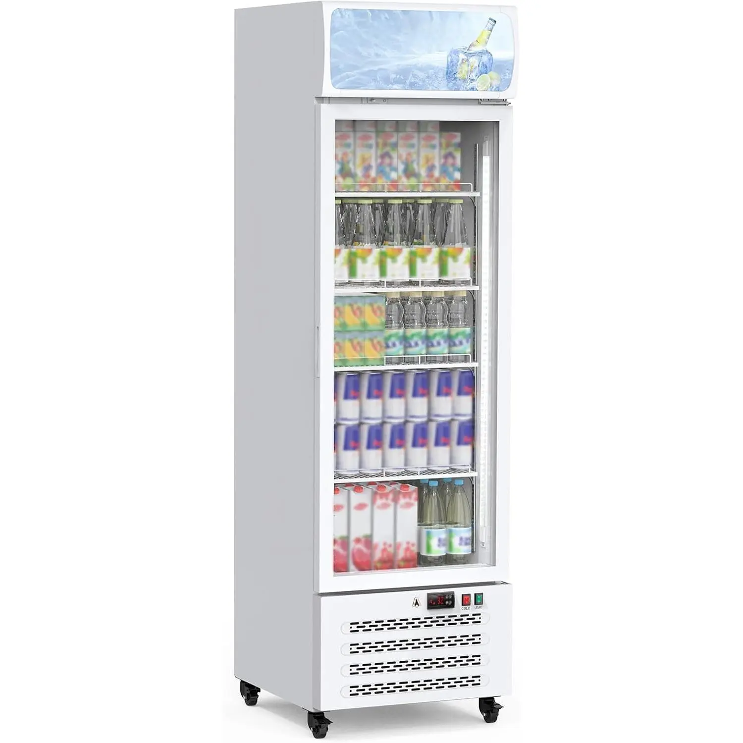 GARVEE Commercial Beverage Display Refrigerator, Glass Door Beverage Cooling Display Refrigerator with LED Lights and Adjustable Shelves for Restaurants, Grocery Stores and Homes, White