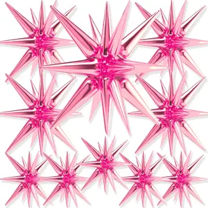 PartyWoo Pearl Pink Star Foil Balloons 10pcs Different Sizes Pack of 42 27 22 Inch Explosion Spike Mylar Balloons for Birthday Gender Reveal Baby Shower Engagement Bachelorette Party Decorations