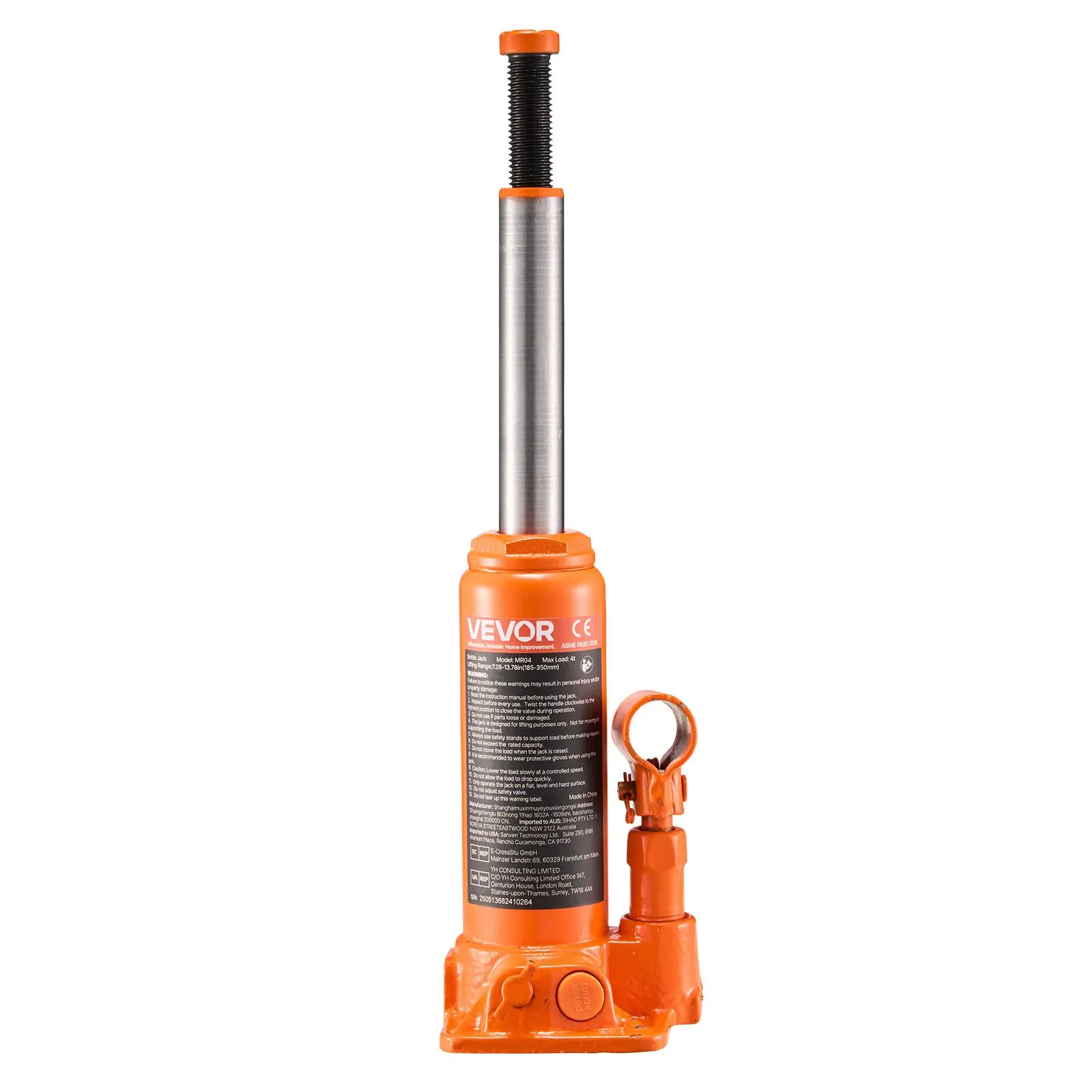 【Summerfinds】 VEVOR Hydraulic Bottle Jack, 4 Ton (8818.4 lbs) Capacity, 7.3-13.8 Inch Lifting Range, Heavy Duty Welded Bottle Jack for Car, SUV, Pickup, Auto Repair, House Lift and Agricultural Equipment, Orange, Cast Iron