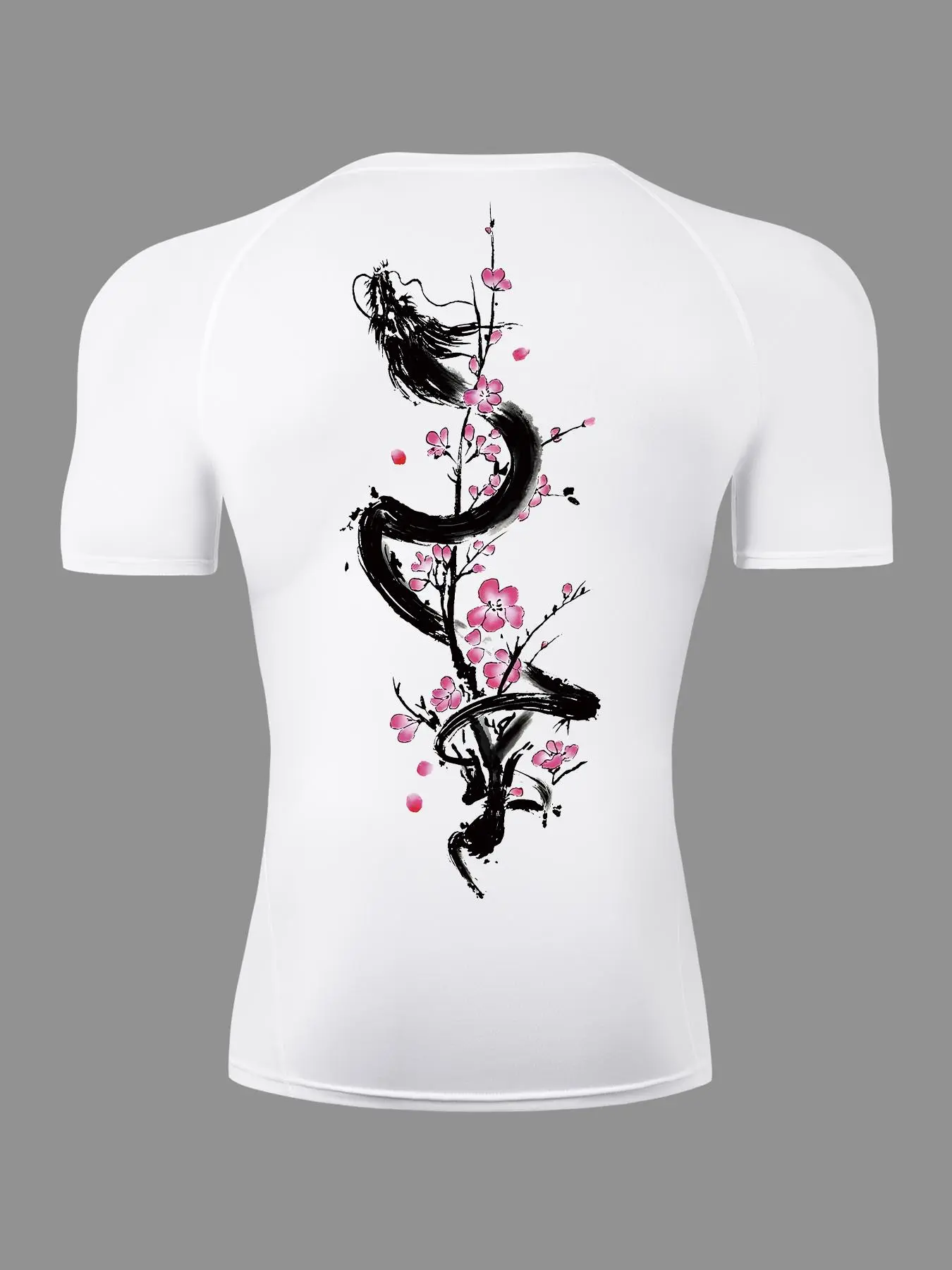 Men's Cherry Blossom Print Round Neck Short Sleeve Tee, Sporty Athletic Style Activewear Fitness Sport Top Athletic Clothes Quick Drying Breathable Workout Tops T-shirt for Gym Workout Running, Men's Top for Summer Dry Fit Shirts, Fitness Apparel