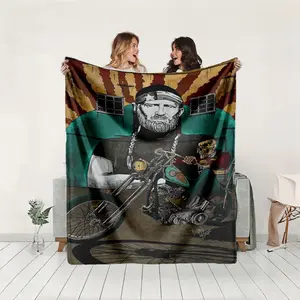 1 piece Willie Nelson and the Motorcycle Skeleton Rider themed flannel blanket - Modern design flannel blanket, suitable for sofas and beds, all-season use, super soft and comfortable, digital printing, 100% polyester material, machine washable
