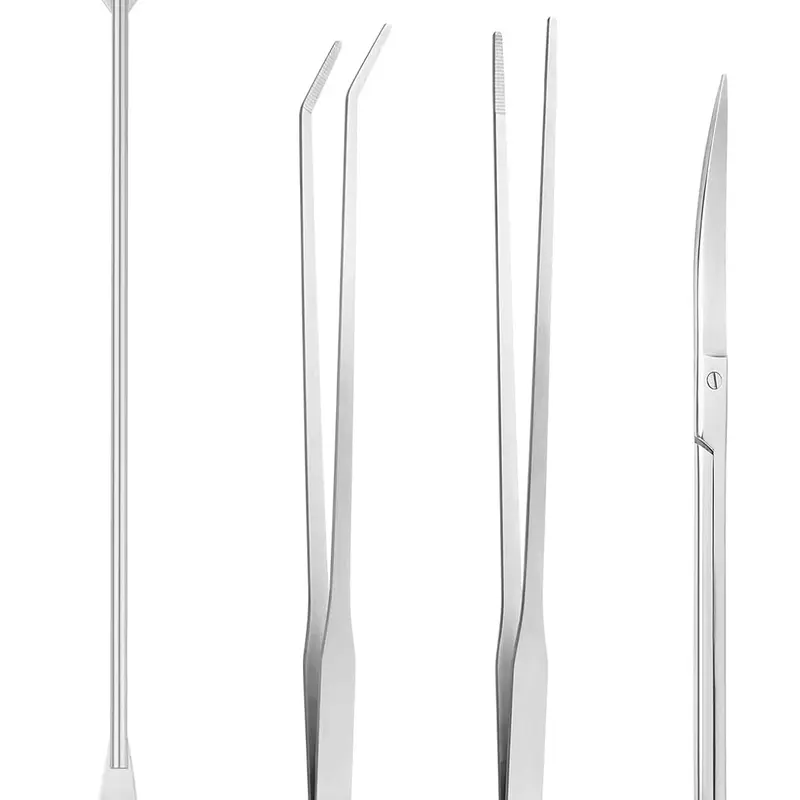 4PCS Metal Aquascape Multi Pack Tools Kit - Corrosion-Resistant Stainless Steel, 10.6" Tweezers, Feeding Tongs, Aquarium Scissors, Algae Scraper, 12.56" Substrate Tool, Prevent Injuries, for Fish Tank Cleaning, Plant Trimming, Beginners