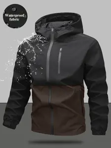 Men's Hooded Zipper Jacket, Patchwork Design, Casual Style, Fitted, Comfortable Fit, All Seasons Wear, Ideal for Daily & Leisure Activities