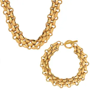 Bold Chunky Chain Jewelry Set| Minimalist Edgy Statement Necklace & Bracelet| 18K Gold Plated Interlocking Link Design| Hypoallergenic Trendy Cool Accessory for Women| Versatile for Daily & Party Wear bracelet men link bracelet statement necklace chain