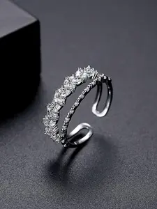 Silver Color Rhinestone Ring Set, Vintage Stackable Joint Adjustable Unique Rings for Women and Girls, Elegant Zircon Crystal Jewelry Gift