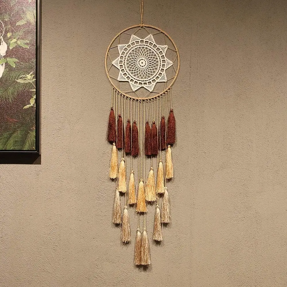 Artilady Macrame Dream Catchers for Bedroom - Tassel Wall Hanging Handmade Dreamcatchers Home Decor with Tassel Feather Ornament Craft Blessing Gift (Mix Brown)