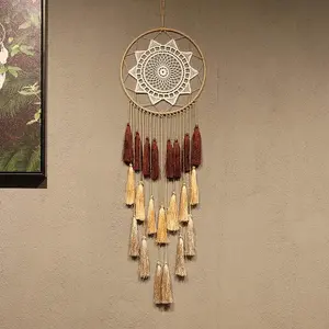 Artilady Macrame Dream Catchers for Bedroom - Tassel Wall Hanging Handmade Dreamcatchers Home Decor with Tassel Feather Ornament Craft Blessing Gift (Mix Brown)