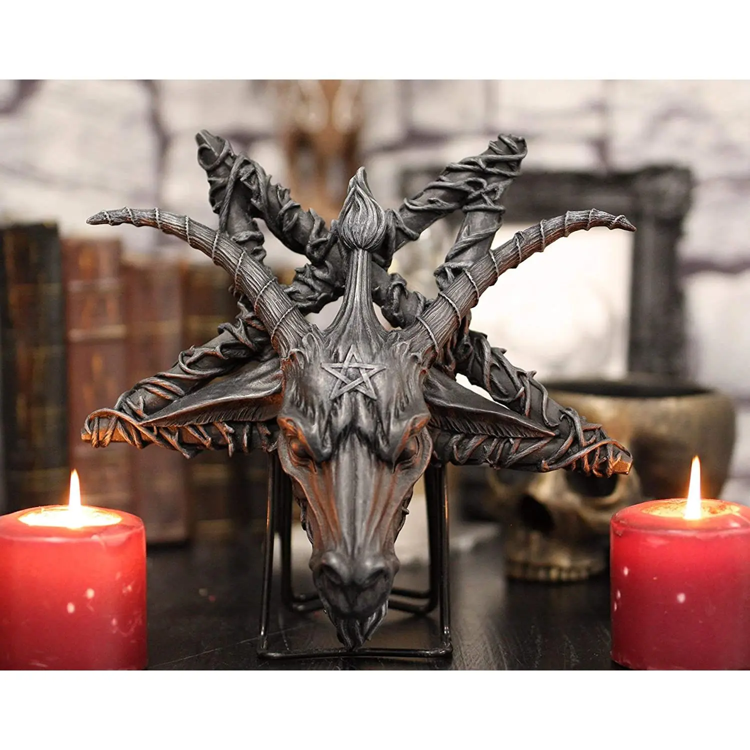 Ebros Goat Baphomet Head on Inverted Pentagram Star Hangable Hanging Wall Decor Plaque, 10.5" W