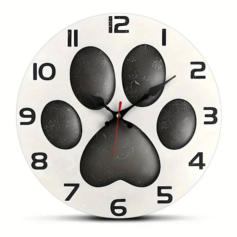 1pc Black Cute Dog Paw Round Wall Clock, Silent Non-Ticking, Home Office School Decorative Clock Art, AA Battery Not Included