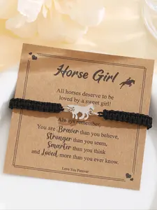 1PC Stainless Steel Horse Girl Bracelet for Women Adjustable Size Fashionable Charm Jewelry GirlNspirational Card Perfect Gift for Horse Enthusiasts Birthday/Valentine's Day