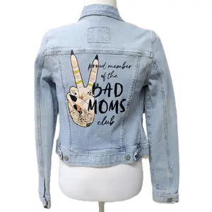 Bad Moms Club Upcycled Denim Jacket with Studs and Bling for Women - Jean, Womenswear