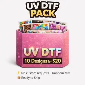 UV DTF Mega Pack 10 Random Designs for 16oz Cups Glass Cans Tumblers Hard Surfaces Self Adhesive Stickers Ready to Ship