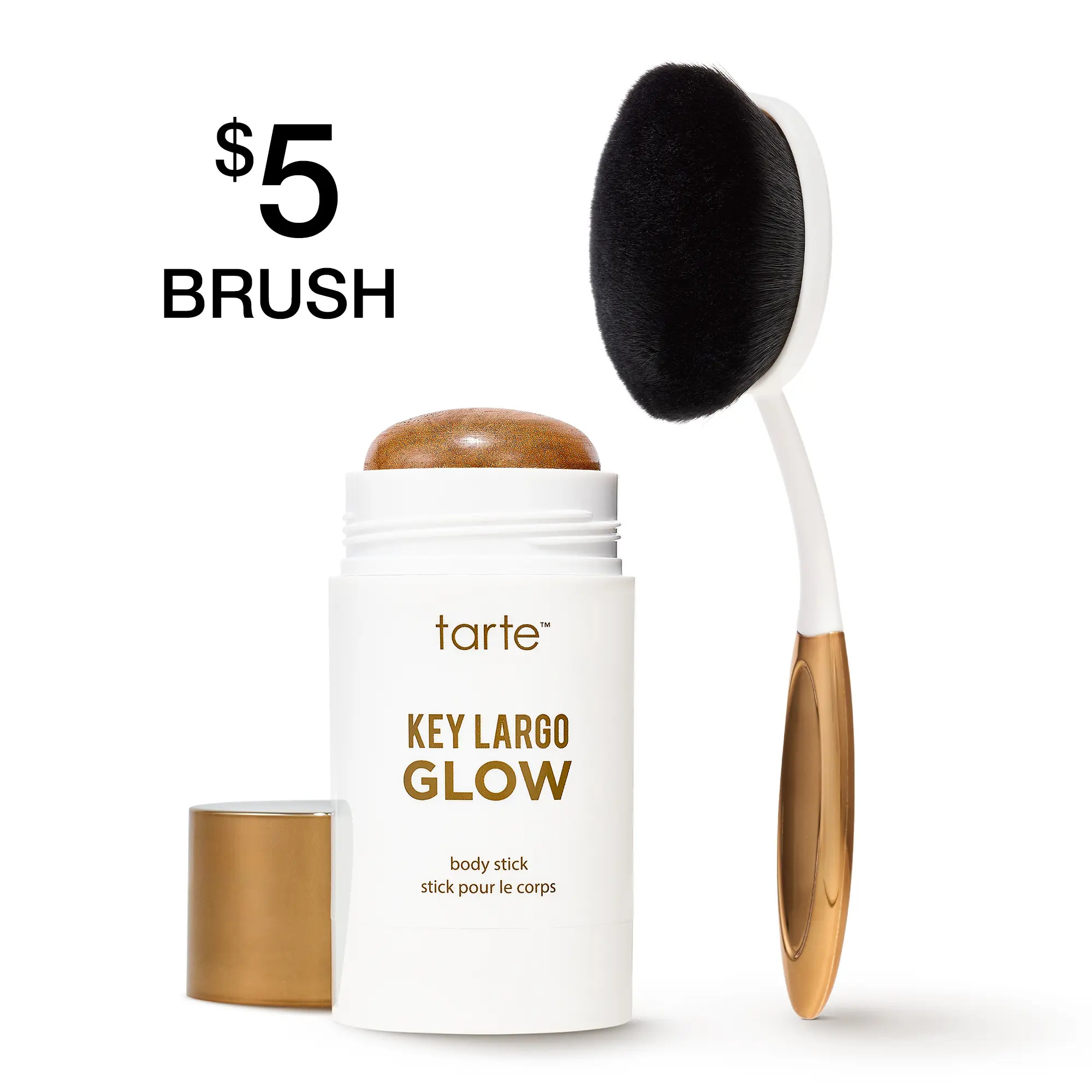tarte Key Largo GLOW bronzing body stick & brush -  - sunkissed glow body makeup & smoothing body brush