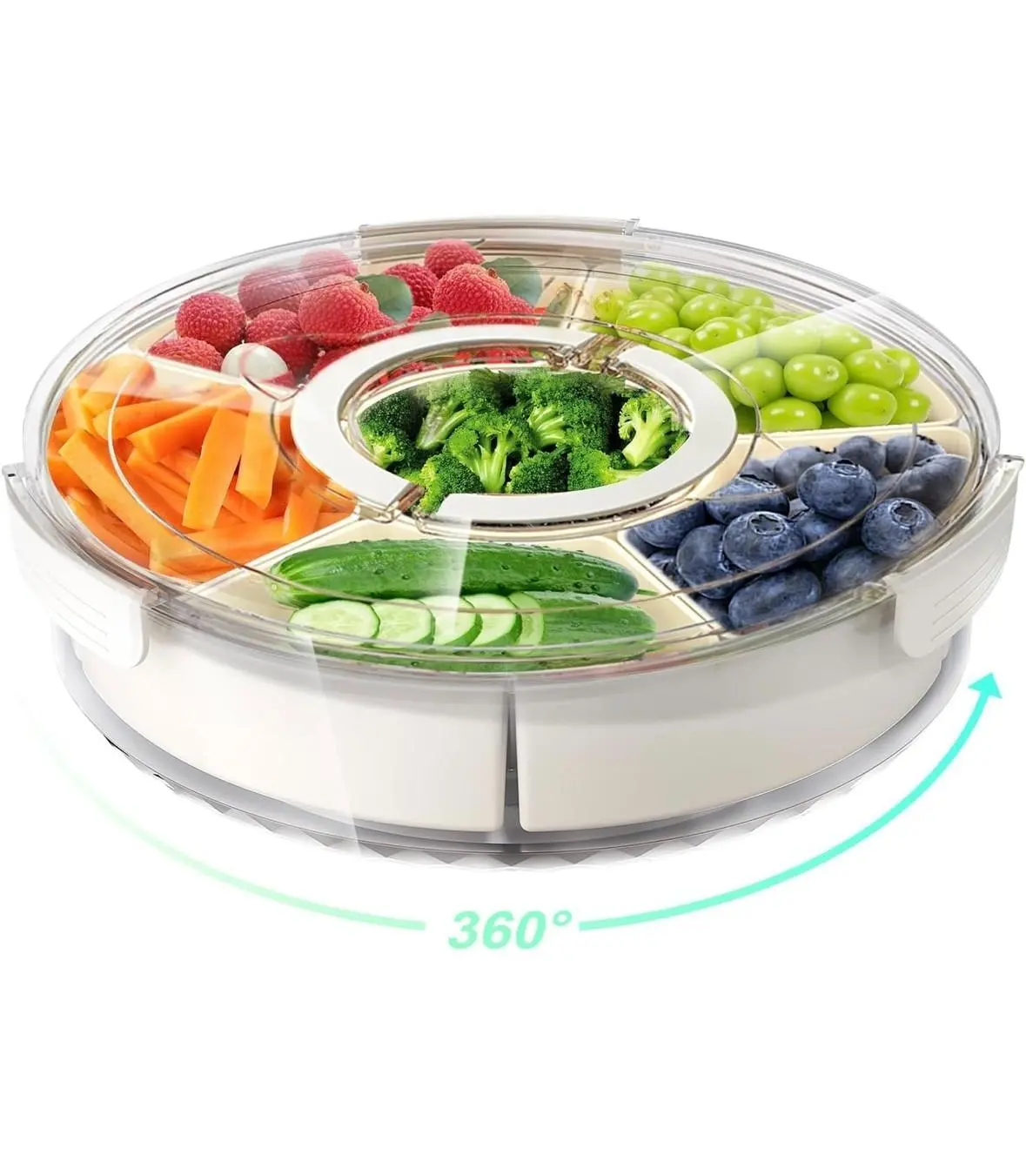 360° Rotating Food-Grade Snack Tray with Divided Slots, Party Ready Kitchenware for Movie Nights & Healthy Snacks