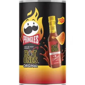 3x Pringles Hot Ones Original Small - Spicy Potato Crisps Salty Snacks Savory Treats Food Munchies Party Pack Bundle Bulk Lot Quick Crunchy On The Go Lunchbox Sides Cans Chips High Heat Flavor Intense Seasoned 2.5oz 3ct Wholesale