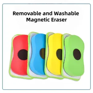 Washable Chalkboard Eraser, 3 Counts/set Magnetic Back Chalkboard Eraser, Dry Eraser, Reusable Chalk Eraser for Home and Office School Dormitory