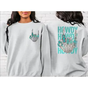 Howdy Jewelry Skull Sweatshirt, western clothing hoodies, western outfits women, western tops