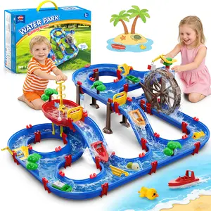 2-Tier Kids Watermill Water Table Toys, 124PCS Water Park Playset with Pump, Waterwheel, Summer Outdoor Water Toys Waterways for Backyard,Lawn,Beach,Pool,Gifts for Boys Girls Toddlers 3-5 4-8