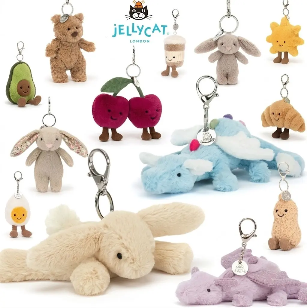 Original Jellycat Plush Keychain Mini Cute Animal Stuffed Toy Bag Charm Kawaii Gift for Kids Teens Collectors Birthday Christmas Valentine's Day Gift