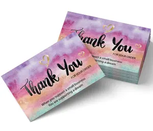 Thank You Cards Small Business –  Watercolor with Gold Foil Hearts Accents – 3.5 x 2 Inches 100 pcs – 300GSM Card Stock