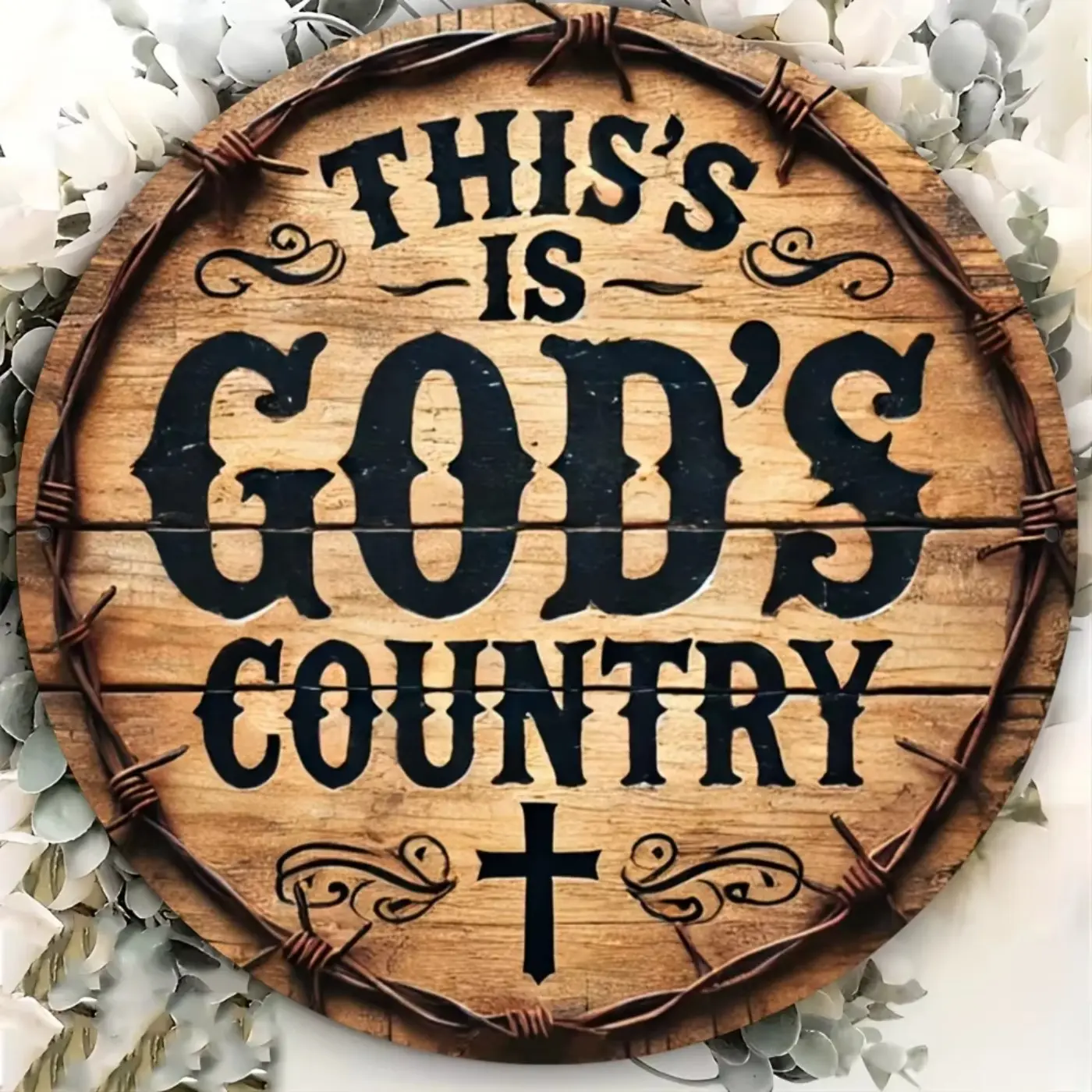 Round Metal Wreath Sign, God's Country,  Decor, Home Decor Products, Rustic Wall Art for Home Office & Coffee Shop Decoration, Unique Gift Idea, Wall Decor Plaque