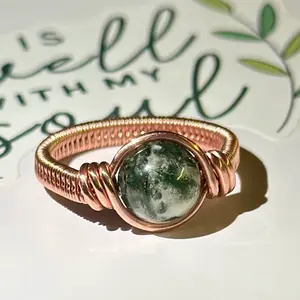 Copper and Tree Agate Ring - Unique Design with Wrapped Copper Wire and Stunning Tree Agate Stone to Connect to Nature