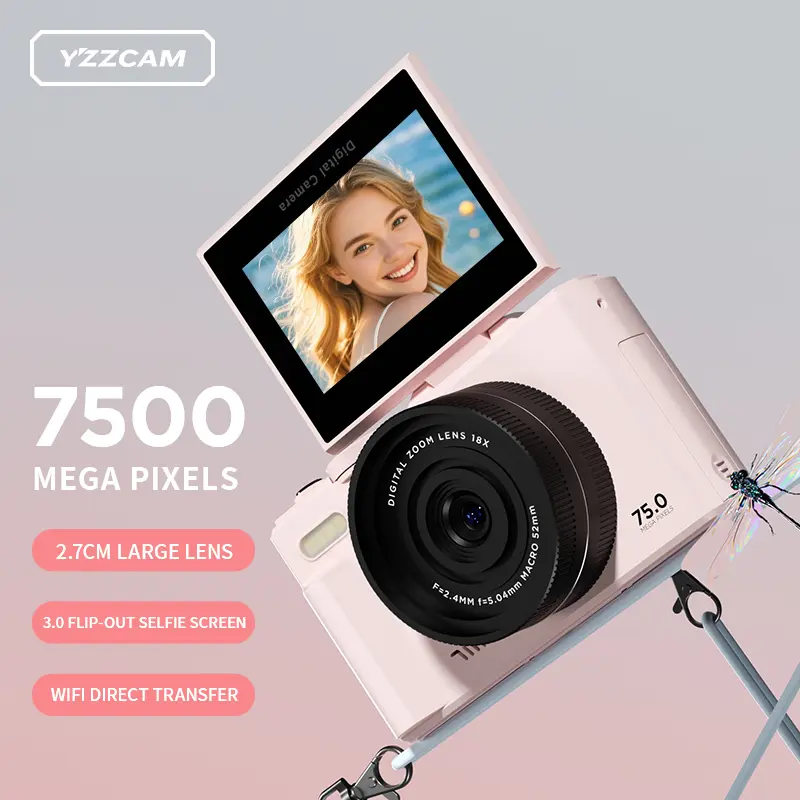 Designed specifically for photography, this 5K digital camera features a 75-megapixel sensor, a 3-inch 180-degree flip screen, 18x digital zoom, a 32GB microSD card, making it an excellent gift choice.