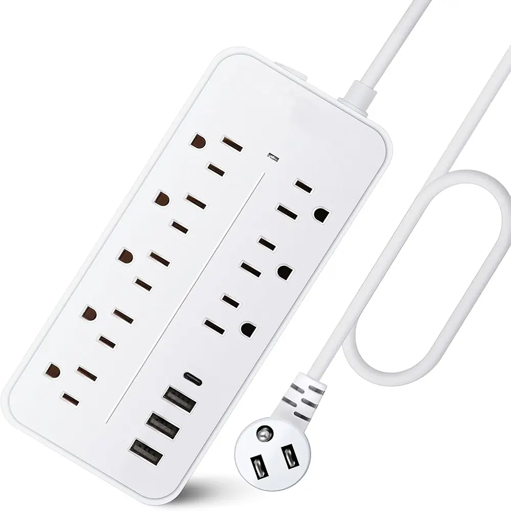 Surge Protector Power Strip Extension Cord with USB C, Flat Plug Power Strip with Long Cord, 8 Outlets and 3 USB-A & 1 USB-C Port,1700J for Wall Mount Desk White, Summervibes