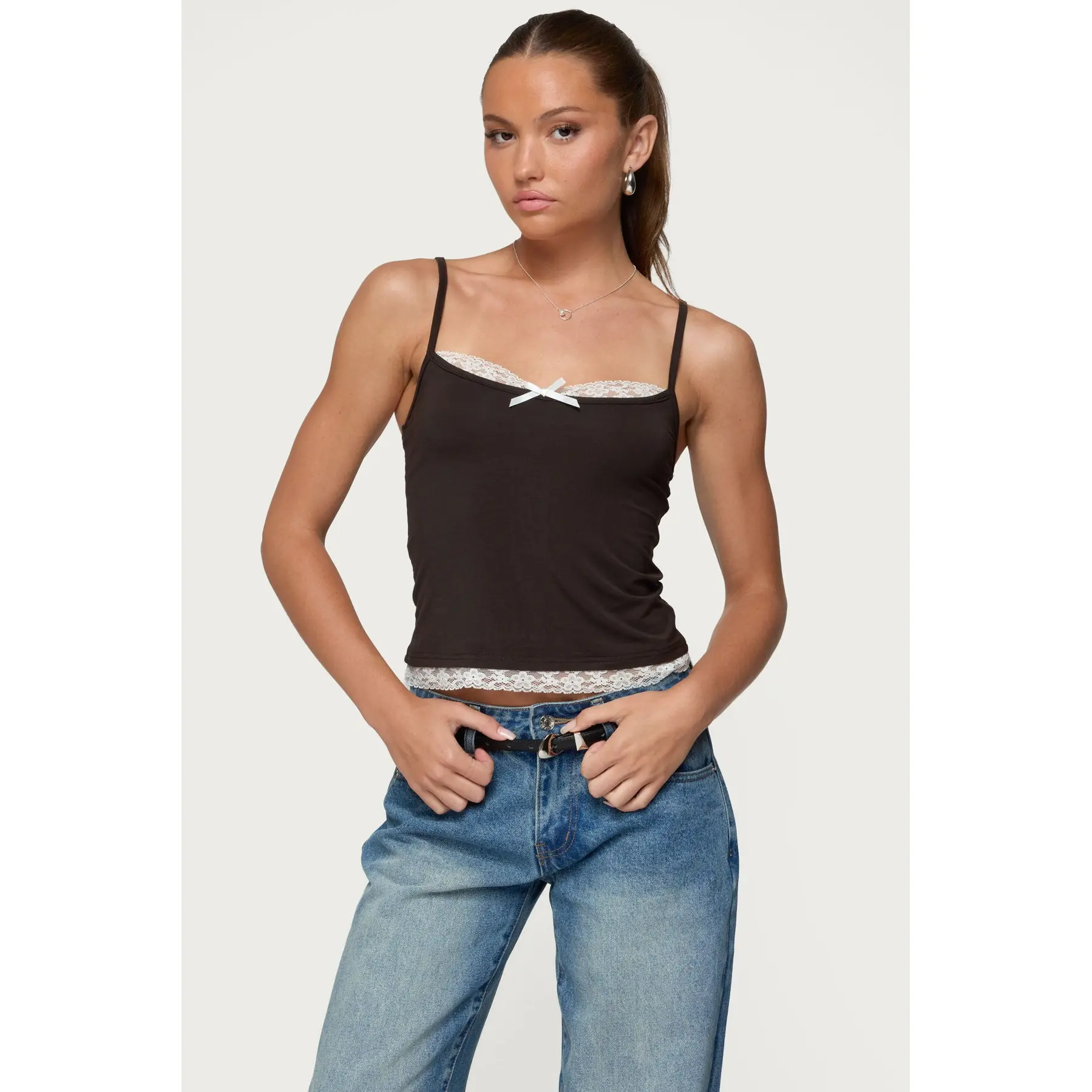 Adriel Contrast Lacey Tank Top