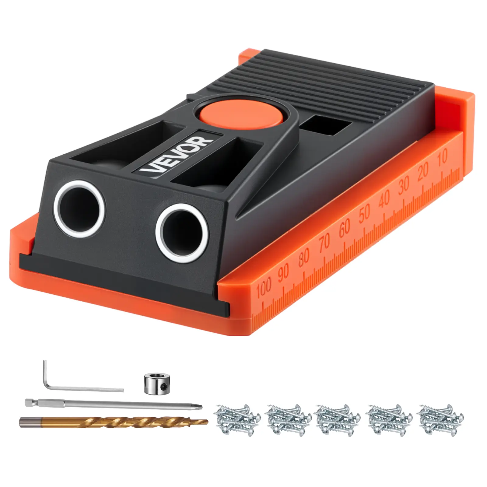 【Summerfinds】VEVOR Pocket Hole Jig KitTools and Gadgets1/2 to 1-1/2 in Adjustable Mini Jig Pocket Hole SystemReinforced Nylon Framewith Step DrillHex WrenchDrill Stop RingSquare Drive BitScrewsfor Woodworking, Tools And Gadgets