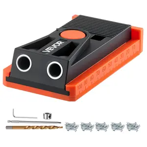 VEVOR Pocket Hole Jig Kit, Summervibes,Summervibes, 1/2 to 1-1/2 in Adjustable, Mini Jig Pocket Hole System with Step Drill, Hex Wrench, Drill Stop Ring, Square Drive Bit, and Screws, Reinforced Nylon Frame, for Woodworking