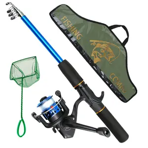 Beginner Portable Fishing Set 1.5m Rod + Spinning Reel, Includes Net and Gear Bag, Complete Starter Kit for New Fishers