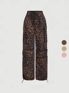 Women's Leopard Print Loose Cargo Pants with Pockets, Casual Fashion Trousers for Daily Wear, Ladies Bottoms for Summer