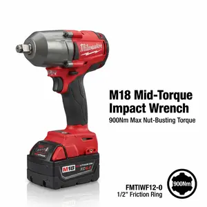 Milwaukee M18  FMTIWF12 1/2-Inch Mid-Torque Impact Wrench for Chassis and Suspension Service Features 664 ft-lbs Nut-Busting Torque with 6-Inch Compact Body and 3-Mode Drive Control Includes M18 Battery and Charger Kit tools work light automotive