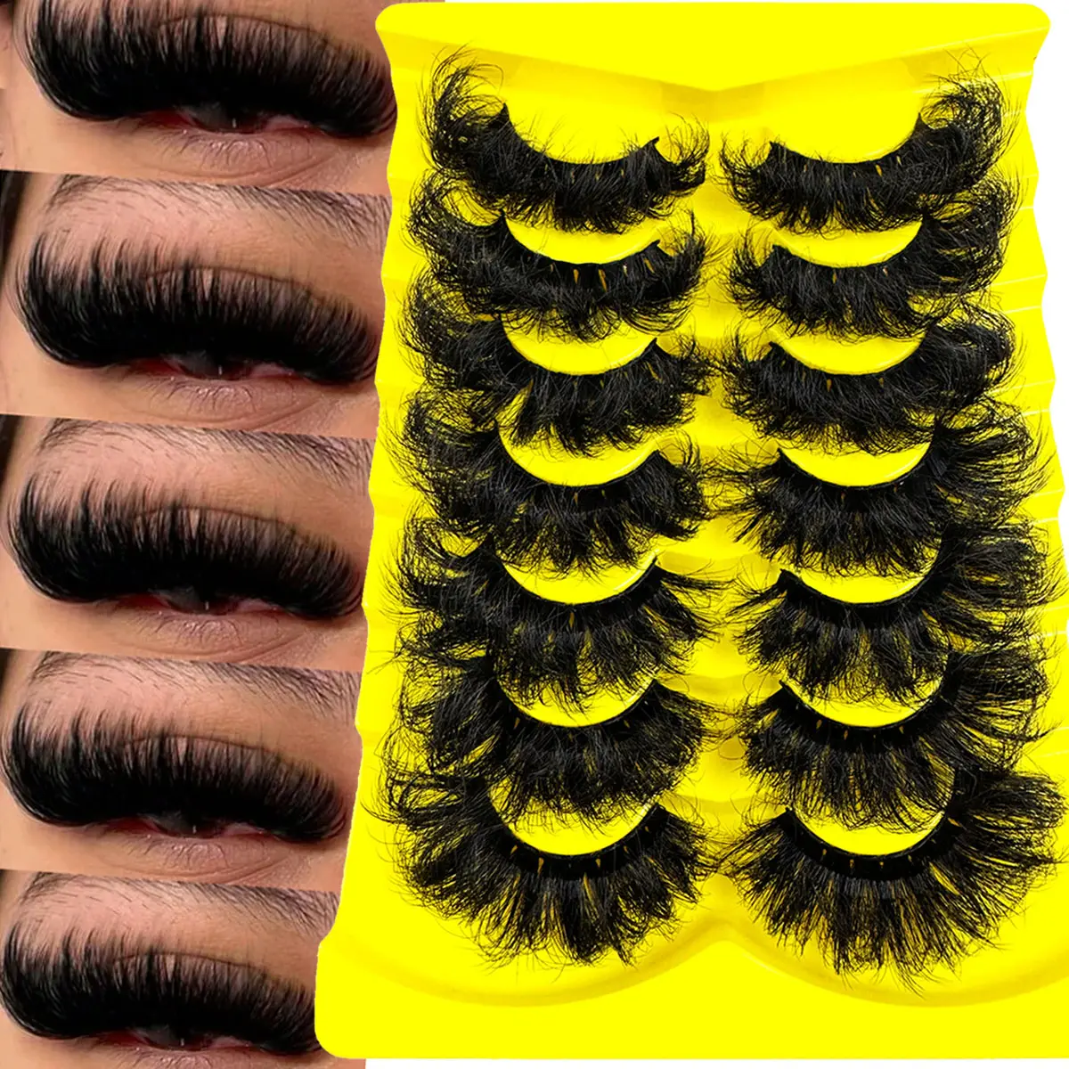 UMIRYAO 7 Pairs Extension Thick Long Reusable Extended Makeup Lashes 9D Faux Mink False Eyelashes, Multi-Layered Curly & Fluffy, Soft & Voluminous Drama Messy Mink Lashes, Cat Eye Shape,Comfortable & Versatile For Holidays & Parties Strip Lashes