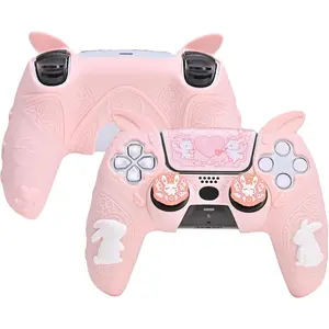 X-PCS15  PS5 Controller Skin Set,Soft Silicone Protective Cover Case for PS5 Wireless Controller with 2 Thumb Grip Caps and 1 Sticker - Gothic Bunny