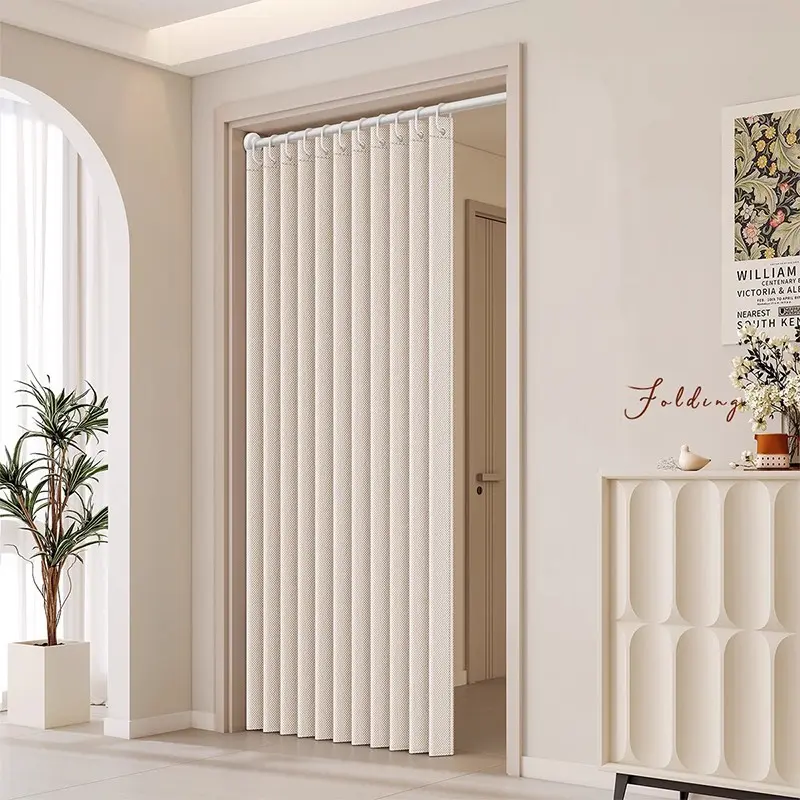Hemp-Like Foldable Curtain for Doorway, Home Decorative Curtain, Easy Install Curtain, No Drilling Entryway Privacy Divider, Bedroom Bathroom Light Blocking Curtain, Storable with Hooks and Magnetic Clips, Home Decoration Curtain