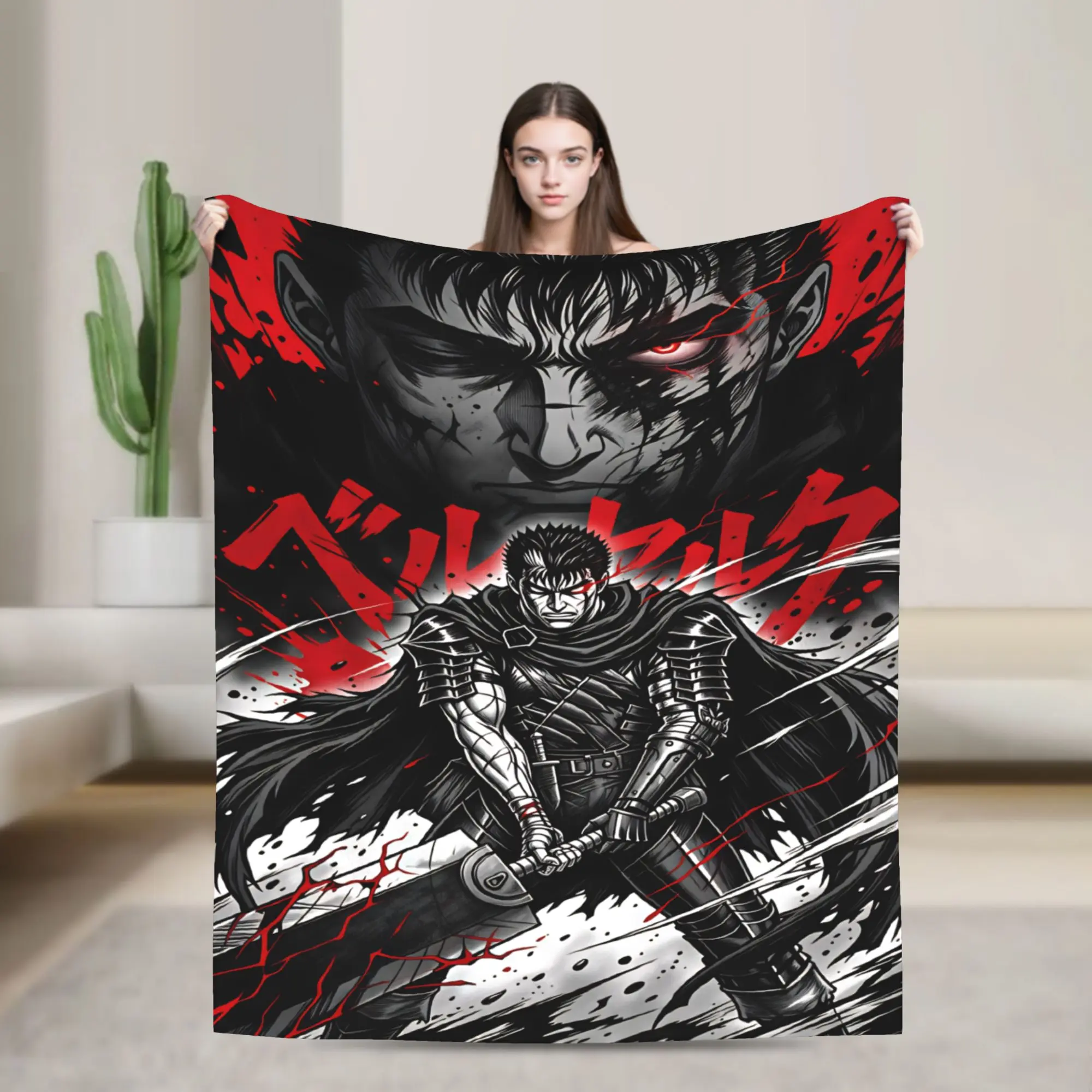 Anime Berserk Comics Print Flannel Microfibre Blanket - Classic Cotton, Ultra Soft, Lightweight, Warm, Wrinkle Resistant, Fade Resistant, Durable, Breathable, Machine Wash Safe, Ideal for Sofa, Bed, Gifts, Hand Wash Only