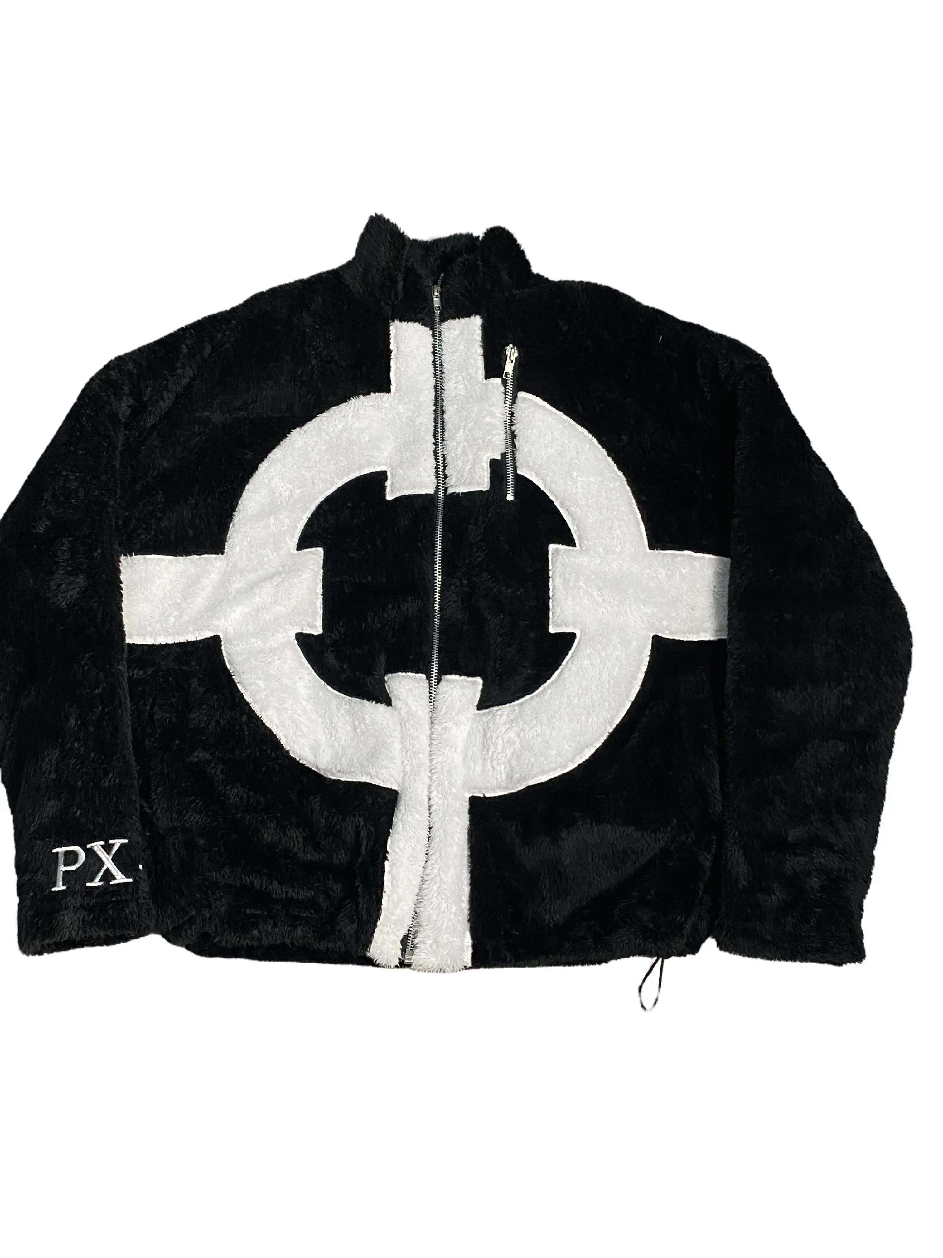Kumaaa Menswear PX-0 Anime Jacket, Unique Paw Print Design, Cozy Warm Winter Zip-Up Fitted Black Casual Coat for Men