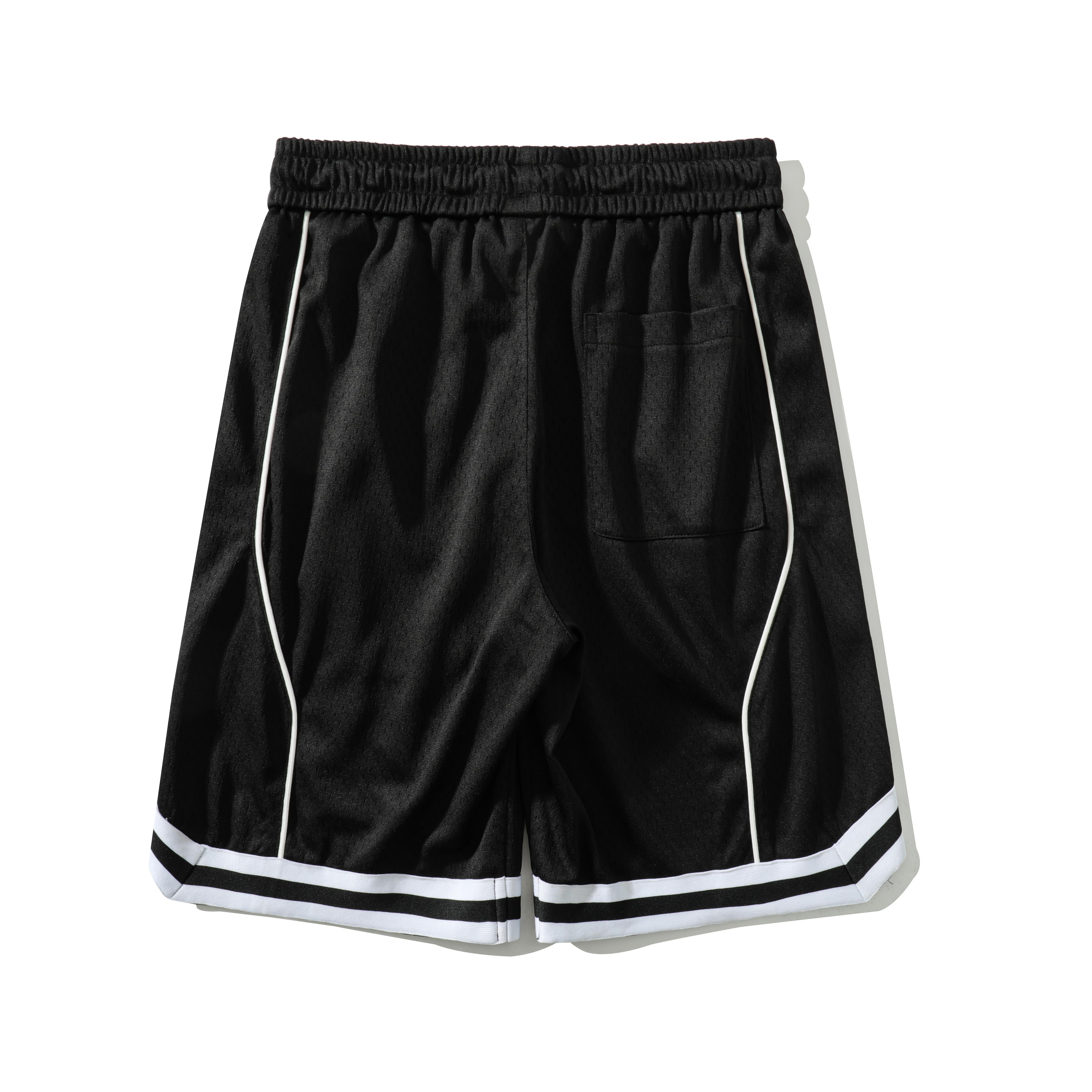 Men’s summer American-style mesh basketball shorts with stripes, side slits, casual knee-length shorts