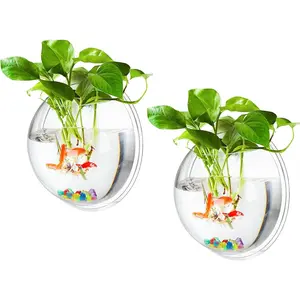 MeiBoAll 2Pcs 6in Wall Fish Bowl 230ML Clear Acrylic Betta Fish Tank Wall Mounted Aquarium Planter for Home Office Decoration