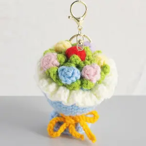 Mini Cute Handmade Crochet Bouquet Keychain, Perfect Graduation & Wedding Gift, Unique Anniversary Present, Valentine's Day Gift, Backpack Decoration Pendant, Friendship Gift, Keychain Kawaii