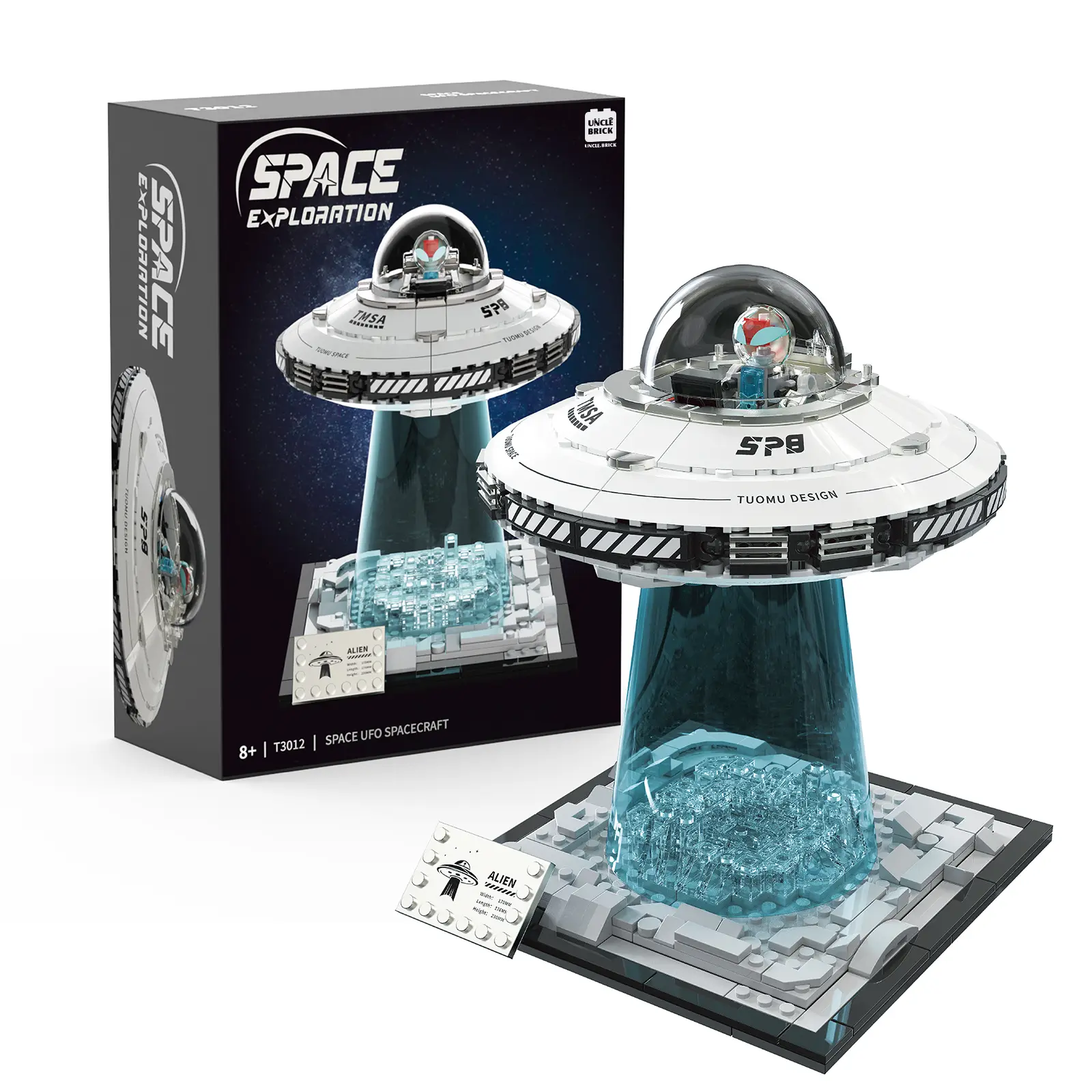Space Exploration UFO Flying Saucer Model Building Kit with LED Lights Base, Alien Astronaut Miniature Figures Collectibles, Hands-On Learning Toy for Boys & Teens Birthday Christmas Gift