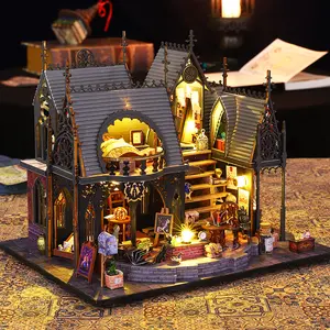 DIY Bookshelf Kit Assembly Model in Magical Theme, Vintage Carved Decoration, 3D Wooden Educational Dollhouse, Indoor Playhouse, Birthday & Holiday Gift
