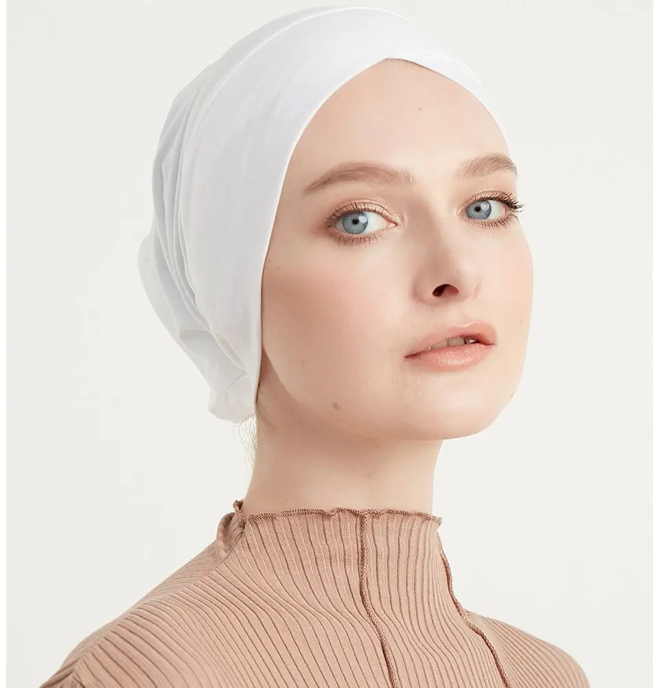 Premium Cotton Criss Cross Tube Underscarf - White