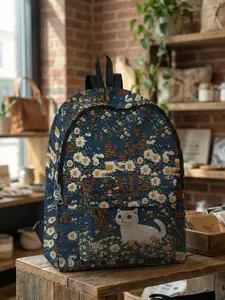 Cat Print Backpack, Fun Design, Fashionable Look, Spacious Storage, Ideal for School, Travel, Business Trips, All Seasons Use, Casual Printed Backpack