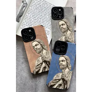 The Jesus portrait pattern phone case is made of TPU and leather with a delicate touch that is skin friendly like velvet, suitable for Apple 17 16 15 14 13 12 11 Pro Max Plus X XS Max